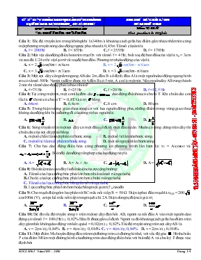 Thi thử học kì I lần 2 năm 2015 - 2016 môn Vật lý thời gian làm bài 60 phút